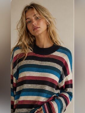 Striped Sweater Top Wool Poly Mix Beautiful XL X-Large oversized Basic Edition